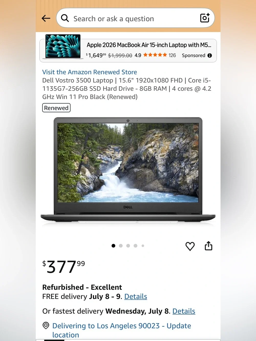 Dell Vostro 15 3510 Laptop — Intel i5-1135G7, 8GB RAM, 256GB SSD, Windows 11 Pro